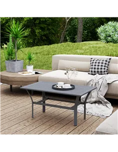Outsunny Metal Garden Coffee Table, Rectangular Outdoor Side Table with Slatted Tabletop, Foot Pads for Outside, Garden, Balcony 2