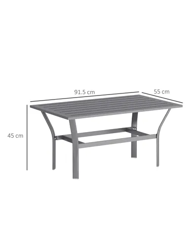 Outsunny Metal Garden Coffee Table, Rectangular Outdoor Side Table with Slatted Tabletop, Foot Pads for Outside, Garden, Balcony