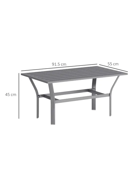 Outsunny Metal Garden Coffee Table, Rectangular Outdoor Side Table with Slatted Tabletop, Foot Pads for Outside, Garden, Balcony