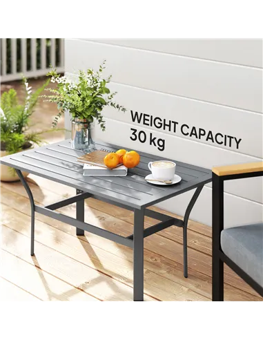 Outsunny Metal Garden Coffee Table, Rectangular Outdoor Side Table with Slatted Tabletop, Foot Pads for Outside, Garden, Balcony