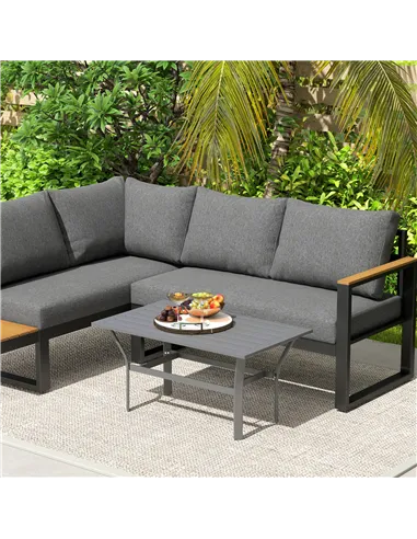 Outsunny Metal Garden Coffee Table, Rectangular Outdoor Side Table with Slatted Tabletop, Foot Pads for Outside, Garden, Balcony