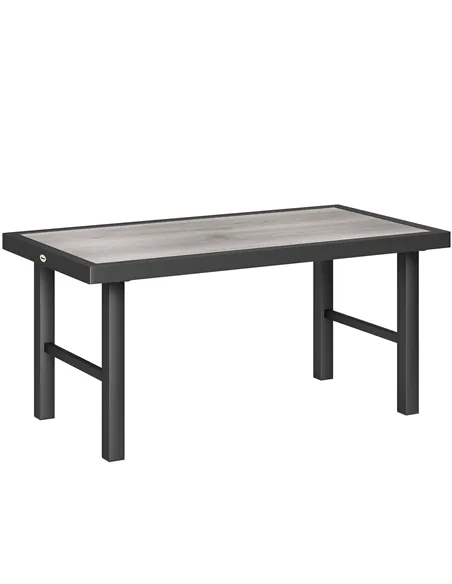 Outsunny Metal Garden Coffee Table, Outdoor Side Table with SPC Woodgrain Tabletop for Outside, Garden, Balcony, Porch, 100 x 53