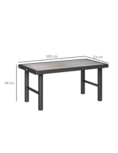 Outsunny Metal Garden Coffee Table, Outdoor Side Table with SPC Woodgrain Tabletop for Outside, Garden, Balcony, Porch, 100 x 53