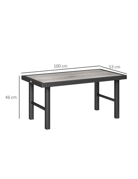 Outsunny Metal Garden Coffee Table, Outdoor Side Table with SPC Woodgrain Tabletop for Outside, Garden, Balcony, Porch, 100 x 53