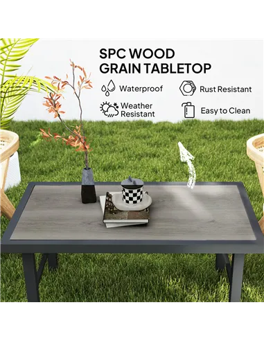 Outsunny Metal Garden Coffee Table, Outdoor Side Table with SPC Woodgrain Tabletop for Outside, Garden, Balcony, Porch, 100 x 53