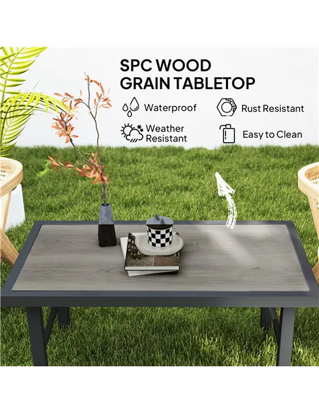 Outsunny Metal Garden Coffee Table, Outdoor Side Table with SPC Woodgrain Tabletop for Outside, Garden, Balcony, Porch, 100 x 53