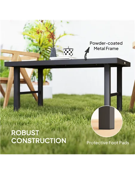 Outsunny Metal Garden Coffee Table, Outdoor Side Table with SPC Woodgrain Tabletop for Outside, Garden, Balcony, Porch, 100 x 53