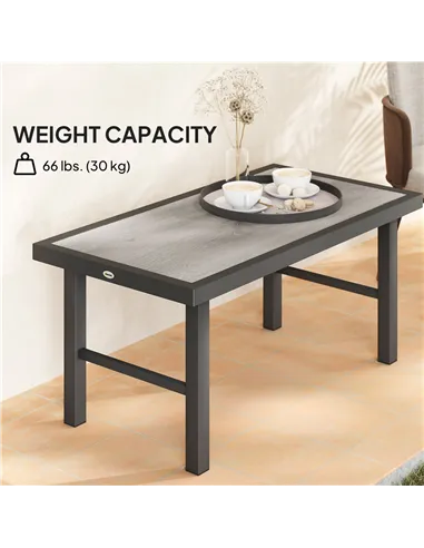 Outsunny Metal Garden Coffee Table, Outdoor Side Table with SPC Woodgrain Tabletop for Outside, Garden, Balcony, Porch, 100 x 53