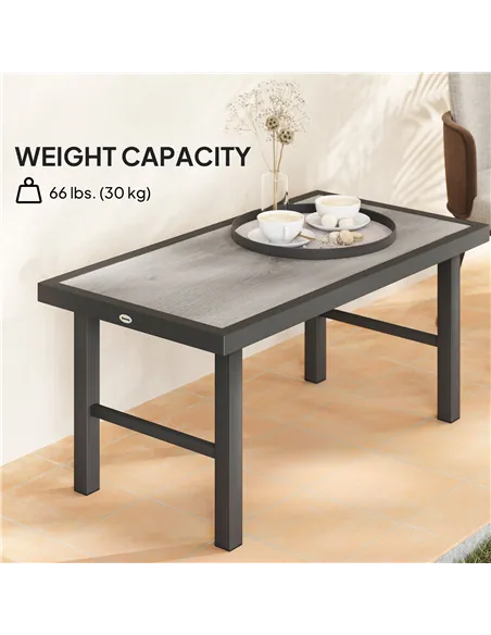 Outsunny Metal Garden Coffee Table, Outdoor Side Table with SPC Woodgrain Tabletop for Outside, Garden, Balcony, Porch, 100 x 53