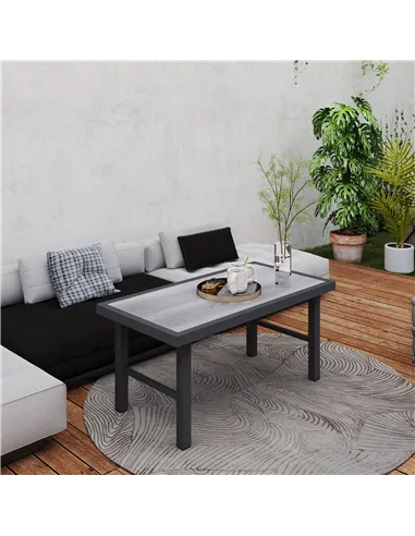 Outsunny Metal Garden Coffee Table, Outdoor Side Table with SPC Woodgrain Tabletop for Outside, Garden, Balcony, Porch, 100 x 53