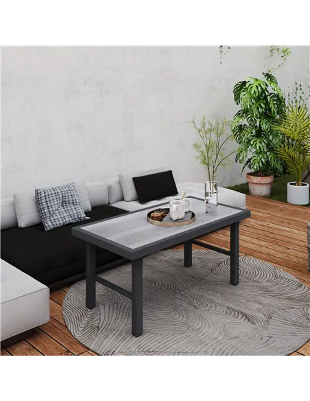 Outsunny Metal Garden Coffee Table, Outdoor Side Table with SPC Woodgrain Tabletop for Outside, Garden, Balcony, Porch, 100 x 53