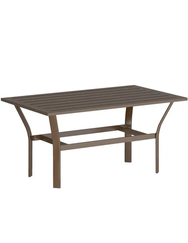 Outsunny Metal Garden Coffee Table, Rectangular Outdoor Side Table with Slatted Tabletop, Foot Pads for Outside, Garden, Balcony