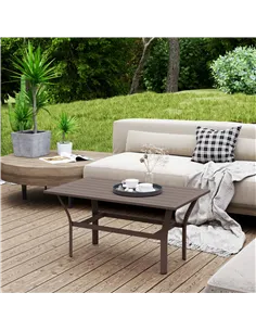 Outsunny Metal Garden Coffee Table, Rectangular Outdoor Side Table with Slatted Tabletop, Foot Pads for Outside, Garden, Balcony 2