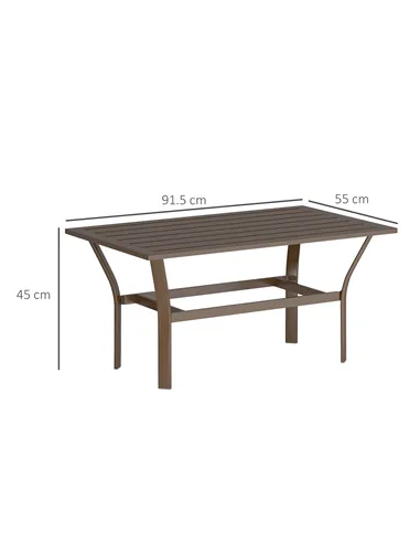 Outsunny Metal Garden Coffee Table, Rectangular Outdoor Side Table with Slatted Tabletop, Foot Pads for Outside, Garden, Balcony