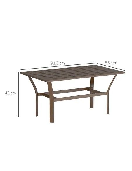 Outsunny Metal Garden Coffee Table, Rectangular Outdoor Side Table with Slatted Tabletop, Foot Pads for Outside, Garden, Balcony
