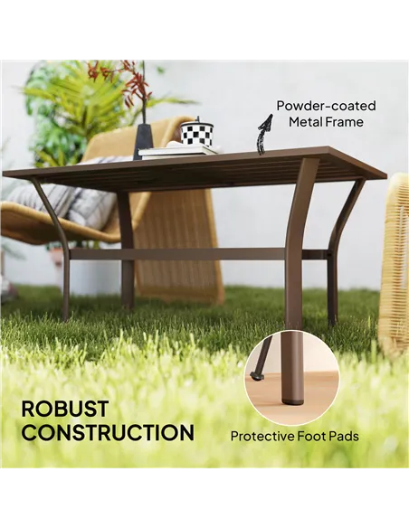 Outsunny Metal Garden Coffee Table, Rectangular Outdoor Side Table with Slatted Tabletop, Foot Pads for Outside, Garden, Balcony