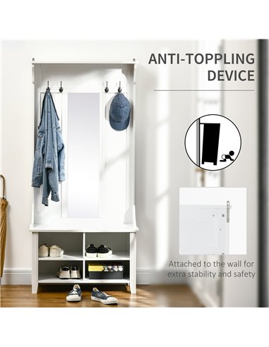 HOMCOM Hallway Furniture Set Shoe Bench Storage Mirror Cabinet Coat Rack Multiple Cubes Hangers Organiser Shelves w/ 4 Hooks