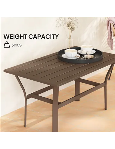 Outsunny Metal Garden Coffee Table, Rectangular Outdoor Side Table with Slatted Tabletop, Foot Pads for Outside, Garden, Balcony