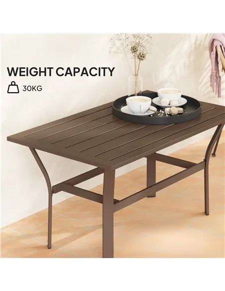 Outsunny Metal Garden Coffee Table, Rectangular Outdoor Side Table with Slatted Tabletop, Foot Pads for Outside, Garden, Balcony