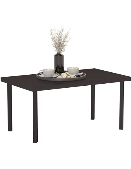 Outsunny Metal Garden Coffee Table, Rectangular Outdoor Side Table with Woodgrain Tabletop, Foot Pads for Outside, Garden, Balco