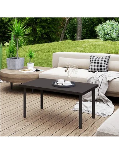 Outsunny Metal Garden Coffee Table, Rectangular Outdoor Side Table with Woodgrain Tabletop, Foot Pads for Outside, Garden, Balco