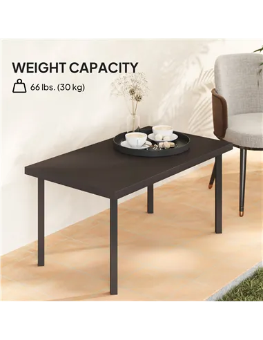 Outsunny Metal Garden Coffee Table, Rectangular Outdoor Side Table with Woodgrain Tabletop, Foot Pads for Outside, Garden, Balco