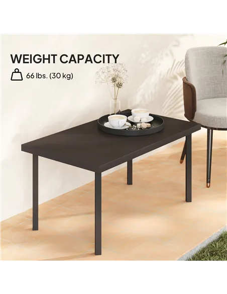 Outsunny Metal Garden Coffee Table, Rectangular Outdoor Side Table with Woodgrain Tabletop, Foot Pads for Outside, Garden, Balco