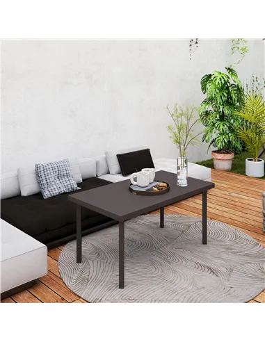 Outsunny Metal Garden Coffee Table, Rectangular Outdoor Side Table with Woodgrain Tabletop, Foot Pads for Outside, Garden, Balco