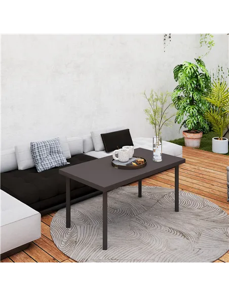 Outsunny Metal Garden Coffee Table, Rectangular Outdoor Side Table with Woodgrain Tabletop, Foot Pads for Outside, Garden, Balco