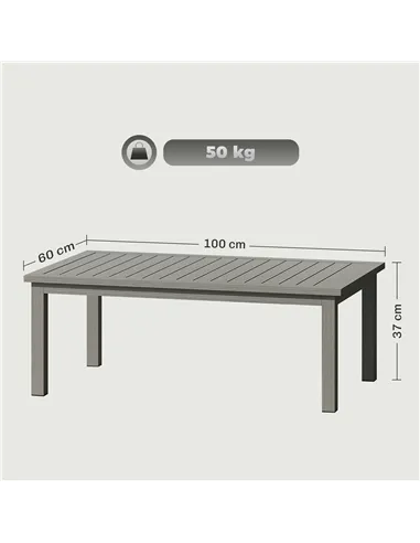 Outsunny 100cm x 60cm Aluminium Outdoor Coffee Table - Grey