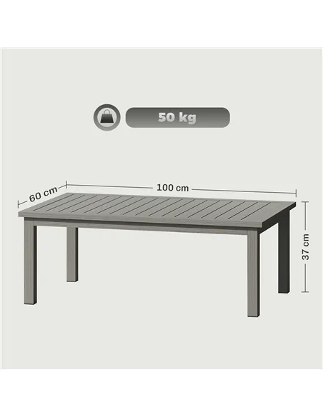 Outsunny 100cm x 60cm Aluminium Outdoor Coffee Table - Grey