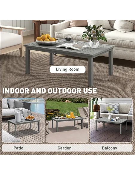 Outsunny 100cm x 60cm Aluminium Outdoor Coffee Table - Grey