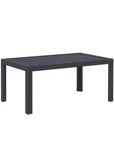 Outsunny Outdoor Side Table, Rectangular Patio Coffee Side Table with Steel Frame and Slat Tabletop for Garden, Balcony, Grey