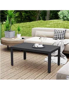 Outsunny Outdoor Side Table, Rectangular Patio Coffee Side Table with Steel Frame and Slat Tabletop for Garden, Balcony, Grey 2