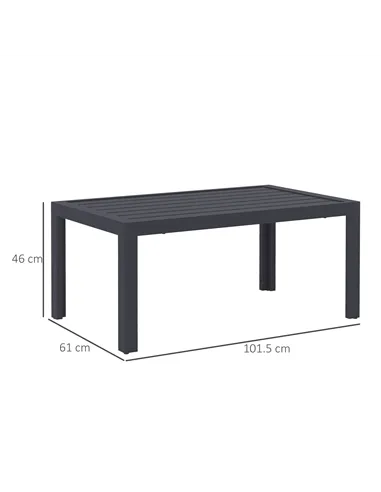Outsunny Outdoor Side Table, Rectangular Patio Coffee Side Table with Steel Frame and Slat Tabletop for Garden, Balcony, Grey