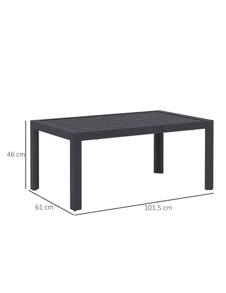Outsunny Outdoor Side Table, Rectangular Patio Coffee Side Table with Steel Frame and Slat Tabletop for Garden, Balcony, Grey