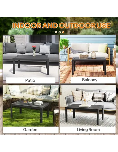 Outsunny Outdoor Side Table, Rectangular Patio Coffee Side Table with Steel Frame and Slat Tabletop for Garden, Balcony, Grey