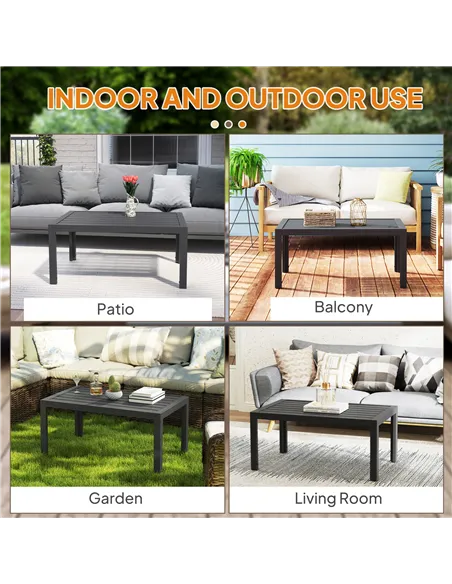 Outsunny Outdoor Side Table, Rectangular Patio Coffee Side Table with Steel Frame and Slat Tabletop for Garden, Balcony, Grey