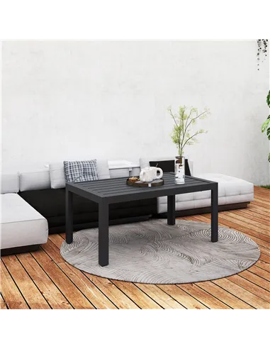 Outsunny Outdoor Side Table, Rectangular Patio Coffee Side Table with Steel Frame and Slat Tabletop for Garden, Balcony, Grey