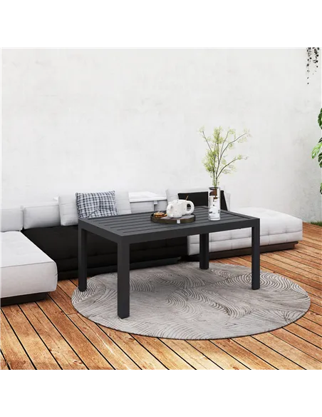 Outsunny Outdoor Side Table, Rectangular Patio Coffee Side Table with Steel Frame and Slat Tabletop for Garden, Balcony, Grey