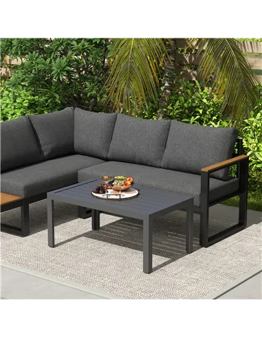 Outsunny Outdoor Side Table, Rectangular Patio Coffee Side Table with Steel Frame and Slat Tabletop for Garden, Balcony, Grey