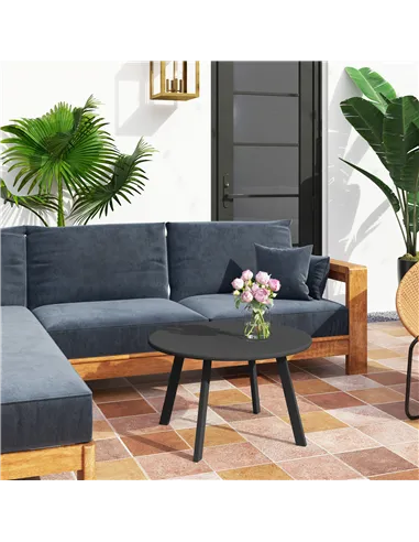 Outsunny 70cm Round Coffee Table, Outdoor Garden Table with Non-Slip Foot Pads and Metal Frame for Garden, Terrace, Balcony, Liv