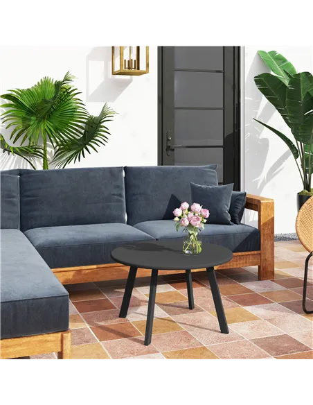 Outsunny 70cm Round Coffee Table, Outdoor Garden Table with Non-Slip Foot Pads and Metal Frame for Garden, Terrace, Balcony, Liv