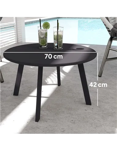 Outsunny 70cm Round Coffee Table, Outdoor Garden Table with Non-Slip Foot Pads and Metal Frame for Garden, Terrace, Balcony, Liv
