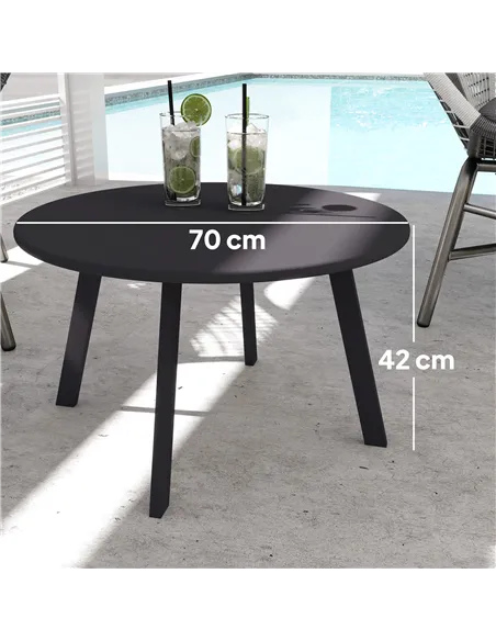 Outsunny 70cm Round Coffee Table, Outdoor Garden Table with Non-Slip Foot Pads and Metal Frame for Garden, Terrace, Balcony, Liv