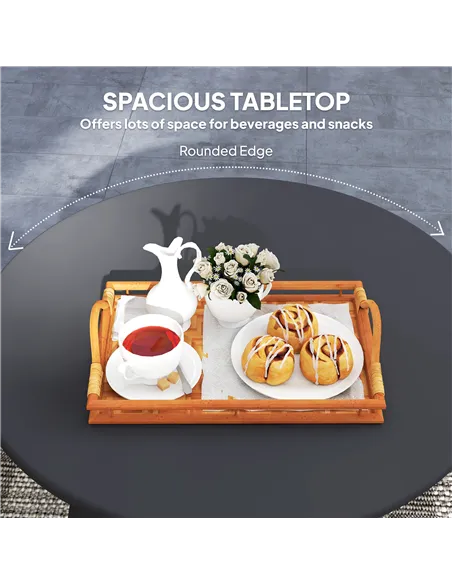 Outsunny 70cm Round Coffee Table, Outdoor Garden Table with Non-Slip Foot Pads and Metal Frame for Garden, Terrace, Balcony, Liv