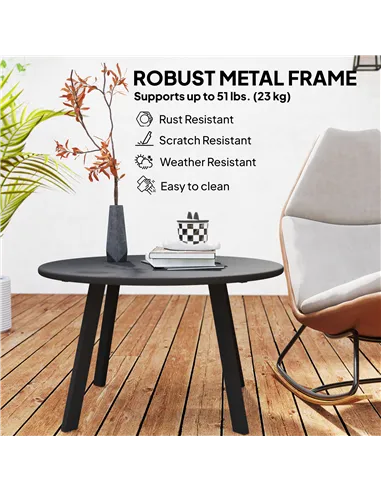 Outsunny 70cm Round Coffee Table, Outdoor Garden Table with Non-Slip Foot Pads and Metal Frame for Garden, Terrace, Balcony, Liv