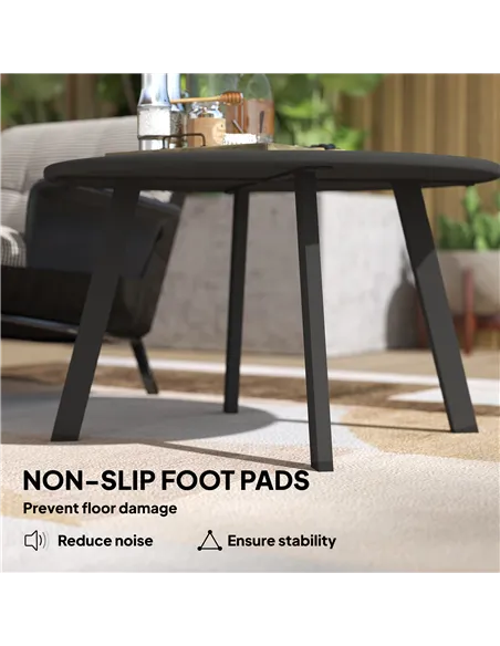 Outsunny 70cm Round Coffee Table, Outdoor Garden Table with Non-Slip Foot Pads and Metal Frame for Garden, Terrace, Balcony, Liv