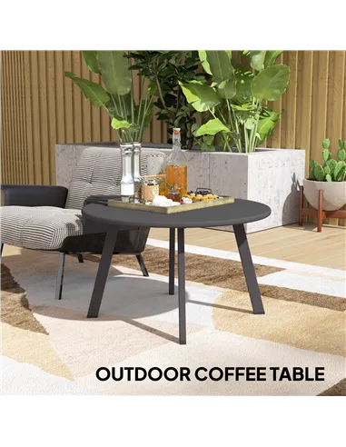 Outsunny 70cm Round Coffee Table, Outdoor Garden Table with Non-Slip Foot Pads and Metal Frame for Garden, Terrace, Balcony, Liv