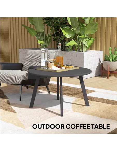 Outsunny 70cm Round Coffee Table, Outdoor Garden Table with Non-Slip Foot Pads and Metal Frame for Garden, Terrace, Balcony, Liv